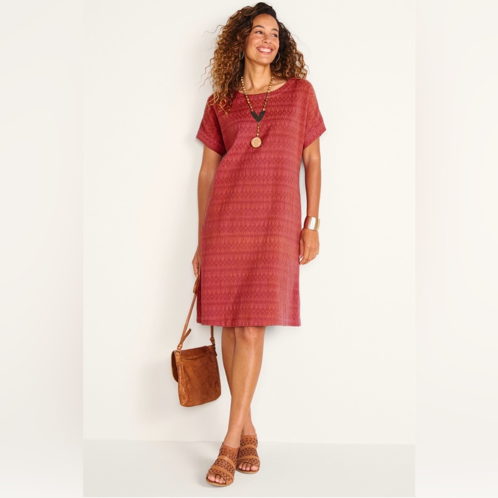 NWT Brick Red Soft Surroundings Remi Gauze Slip Linen Blend Shirt Dress Size M - Picture 4 of 16